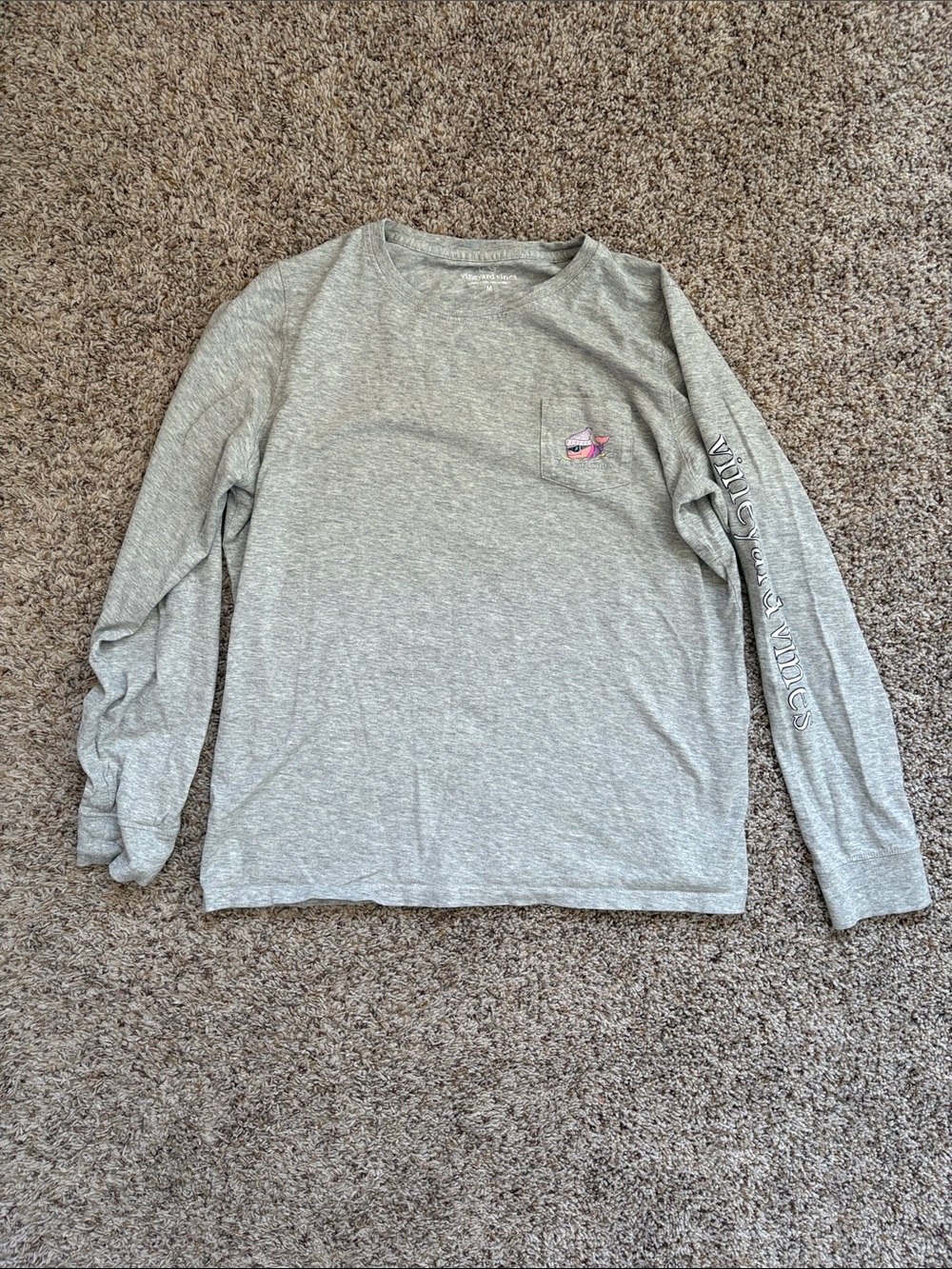 Vineyard Vines Kids Long-Sleeve Tee - Light Gray with Pocket Whale